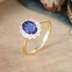 1.5 Carat Classic Halo Tanzanite Ring Oval Shaped Engagement Ring