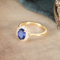 1.5 Carat Classic Halo Tanzanite Ring Oval Shaped Engagement Ring