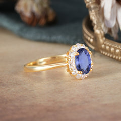 1.5 Carat Classic Halo Tanzanite Ring Oval Shaped Engagement Ring