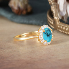 1.5 Carat Classic Halo Lab Grown Turquoise Ring Oval Shaped Engagement Ring