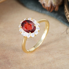 1.5 Carat Classic Halo Lab Grown Garnet Ring Oval Shaped Engagement Ring