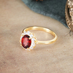 1.5 Carat Classic Halo Lab Grown Garnet Ring Oval Shaped Engagement Ring