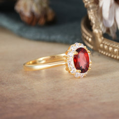 1.5 Carat Classic Halo Lab Grown Garnet Ring Oval Shaped Engagement Ring