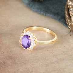 1.5 Carat Classic Halo Amethyst Ring Oval Shaped Engagement Ring