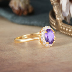 1.5 Carat Classic Halo Amethyst Ring Oval Shaped Engagement Ring