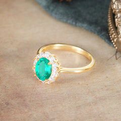 1.5 Carat Classic Halo Lab Grown Emerald Ring Oval Shaped Engagement Ring