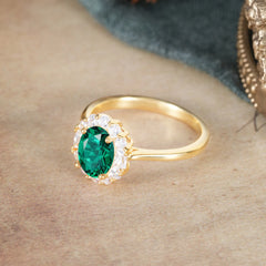 1.5 Carat Classic Halo Lab Grown Emerald Ring Oval Shaped Engagement Ring