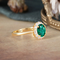 1.5 Carat Classic Halo Lab Grown Emerald Ring Oval Shaped Engagement Ring