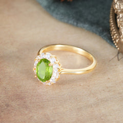 1.5 Carat Classic Halo Peridot Ring Oval Shaped Engagement Ring