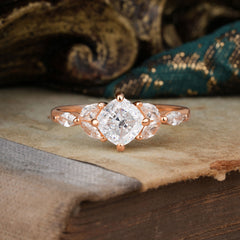 Cushion Cut 1 Carat White Moissanite Anniversary Ring Classic Side Stone Ring