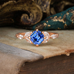 Cushion Cut 1 Carat  Sapphire Anniversary Ring Classic Side Stone Ring