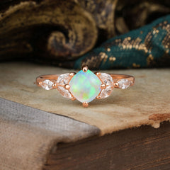 Cushion Cut 1 Carat Opal Anniversary Ring Classic Side Stone Ring