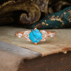Cushion Cut 1 Carat Turquoise Anniversary Ring Classic Side Stone Ring