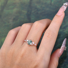 Cushion Cut 1 Carat Moss Agate Anniversary Ring Classic Side Stone Ring