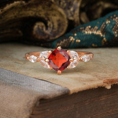 Cushion Cut 1 Carat Garnet Anniversary Ring Classic Side Stone Ring
