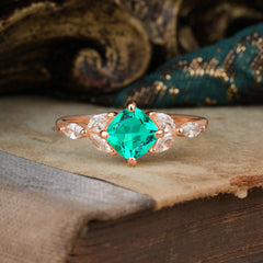 Cushion Cut 1 Carat Emerald Anniversary Ring Classic Side Stone Ring