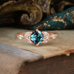 Cushion Cut 1 Carat Alexandrite Anniversary Ring Classic Side Stone Ring