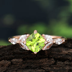 Cushion Cut 1 Carat White Peridot Anniversary Ring Classic Side Stone Ring