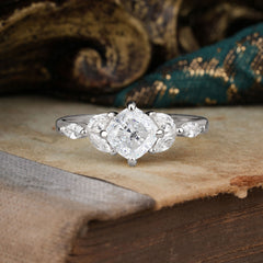 Cushion Cut 1 Carat White Moissanite Anniversary Ring Classic Side Stone Ring