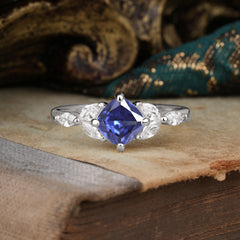 Cushion Cut 1 Carat Tanzanite Anniversary Ring Classic Side Stone Ring