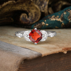 Cushion Cut 1 Carat Garnet Anniversary Ring Classic Side Stone Ring