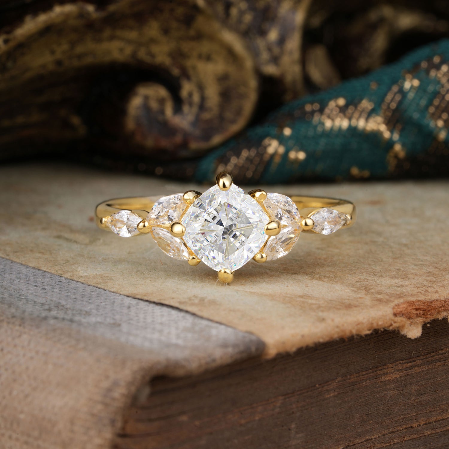 Cushion Cut 1 Carat White Moissanite Anniversary Engagement Ring Classic Side Stone Ring