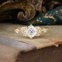 Cushion Cut 1 Carat White Moissanite Anniversary Ring Classic Side Stone Ring