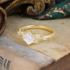 Cushion Cut 1 Carat White Moissanite Anniversary Ring Classic Side Stone Ring