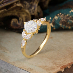 Cushion Cut 1 Carat White Moissanite Anniversary Ring Classic Side Stone Ring