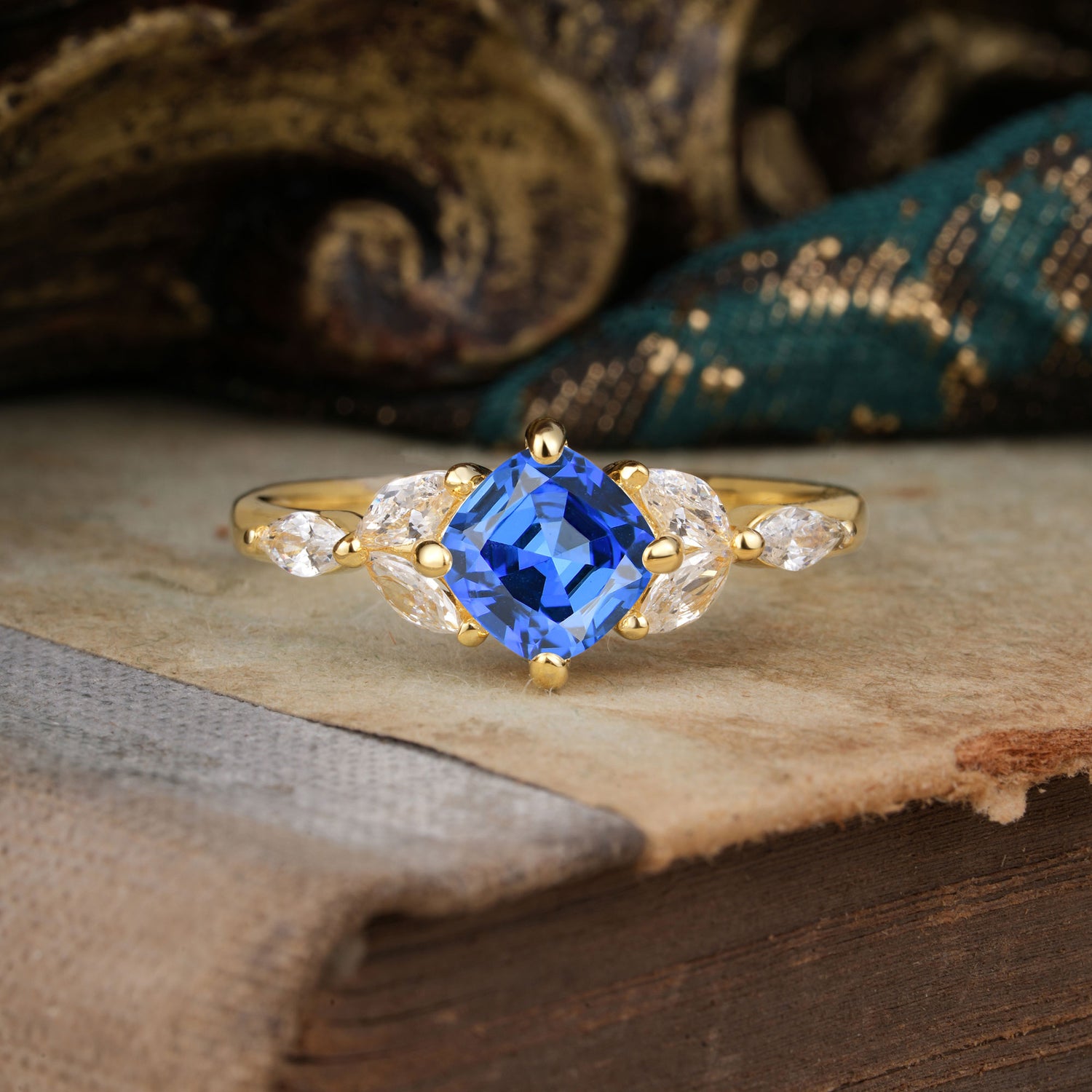 Cushion Cut 1 Carat  Sapphire Anniversary Engagement Ring  Classic Side Stone Ring