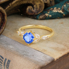 Cushion Cut 1 Carat  Sapphire Anniversary Ring Classic Side Stone Ring
