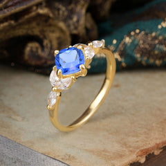 Cushion Cut 1 Carat  Sapphire Anniversary Ring Classic Side Stone Ring