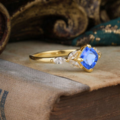 Cushion Cut 1 Carat  Sapphire Anniversary Ring Classic Side Stone Ring
