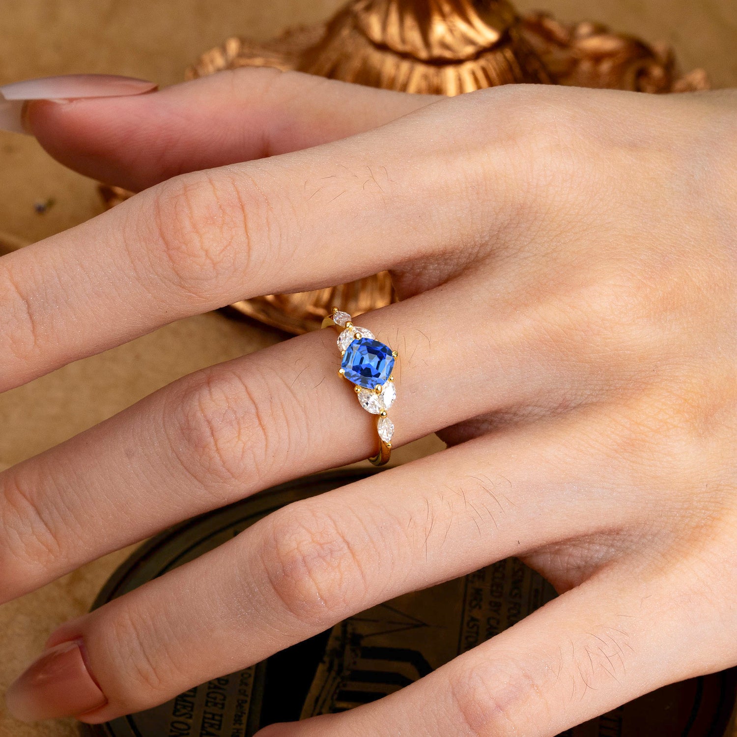 Cushion Cut 1 Carat  Sapphire Anniversary Engagement Ring  Classic Side Stone Ring