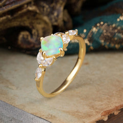 Cushion Cut 1 Carat Opal Anniversary Ring Classic Side Stone Ring