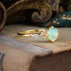 Cushion Cut 1 Carat Opal Anniversary Ring Classic Side Stone Ring