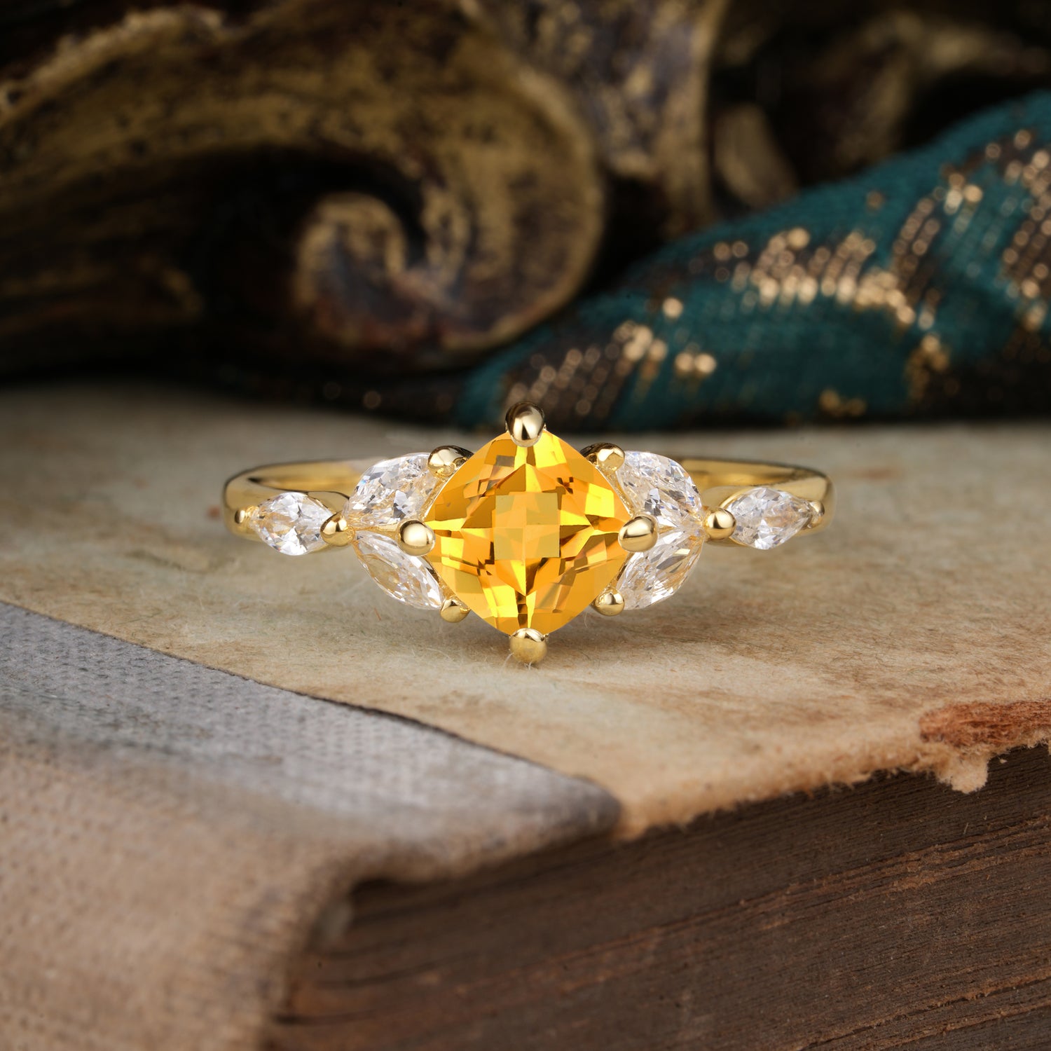 Cushion Cut 1 Carat Citrine Anniversary Engagement Ring Classic Side Stone Ring