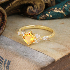 Cushion Cut 1 Carat Citrine Anniversary Ring Classic Side Stone Ring