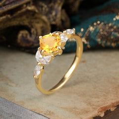 Cushion Cut 1 Carat Citrine Anniversary Ring Classic Side Stone Ring