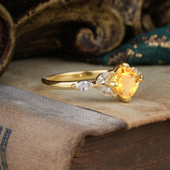 Cushion Cut 1 Carat Citrine Anniversary Ring Classic Side Stone Ring