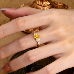 Cushion Cut 1 Carat Citrine Anniversary Ring Classic Side Stone Ring