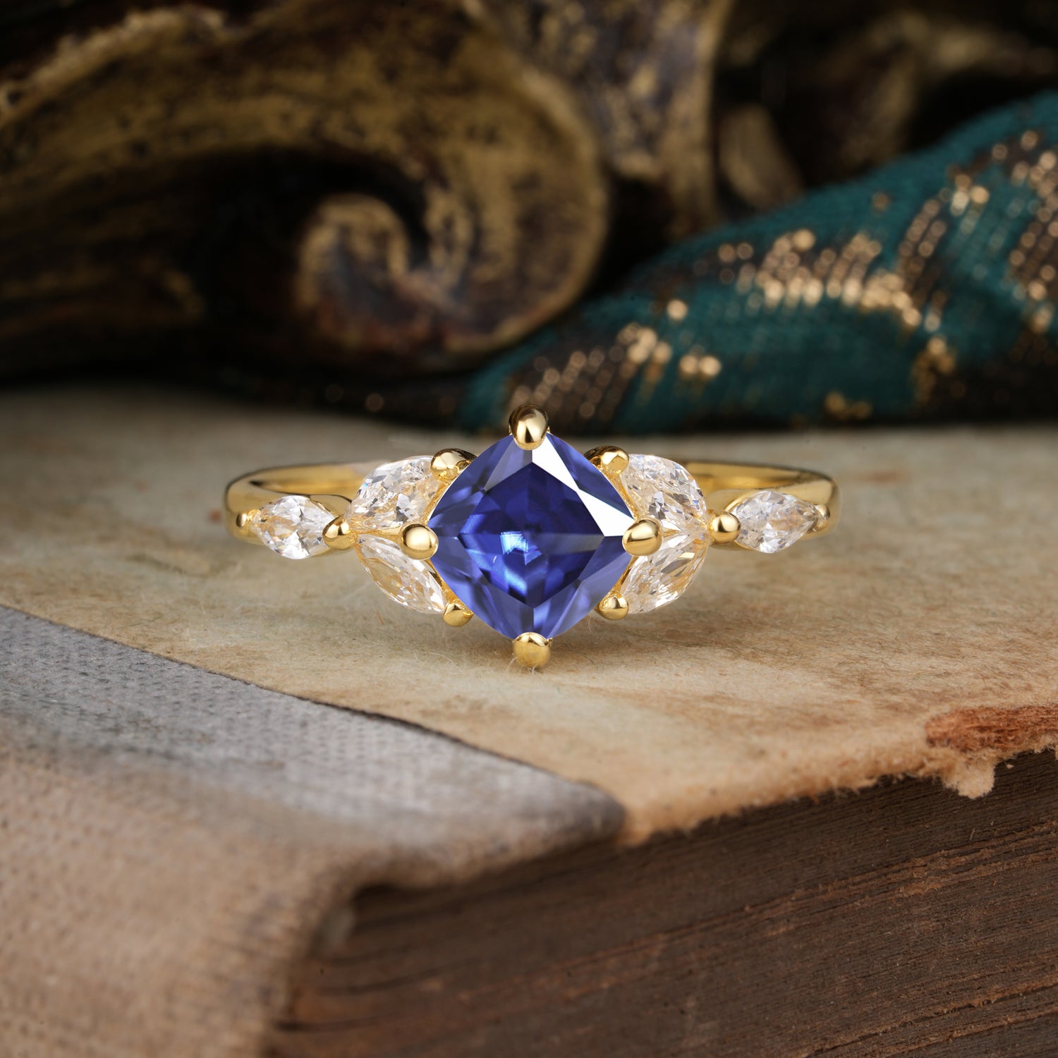 Cushion Cut 1 Carat Tanzanite Anniversary Engagement Ring Classic Side Stone Ring