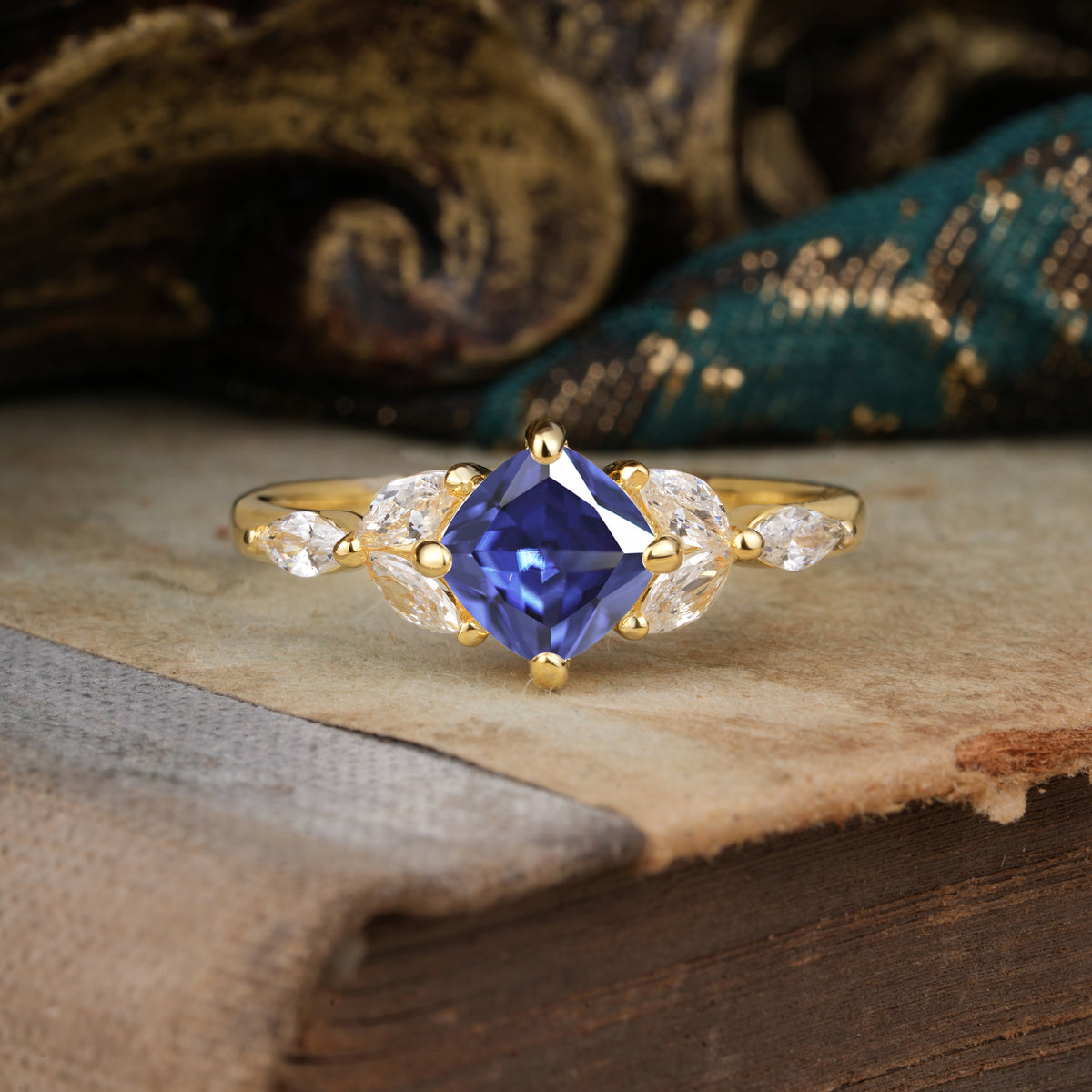 Cushion Cut 1 Carat Tanzanite Anniversary Ring Classic Side Stone Ring