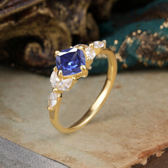 Cushion Cut 1 Carat Tanzanite Anniversary Ring Classic Side Stone Ring