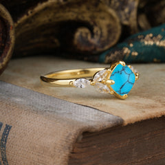 Cushion Cut 1 Carat Turquoise Anniversary Ring Classic Side Stone Ring