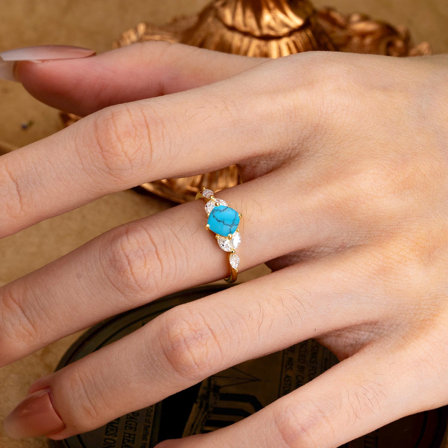Cushion Cut 1 Carat Turquoise Anniversary Engagement Ring Classic Side Stone Ring