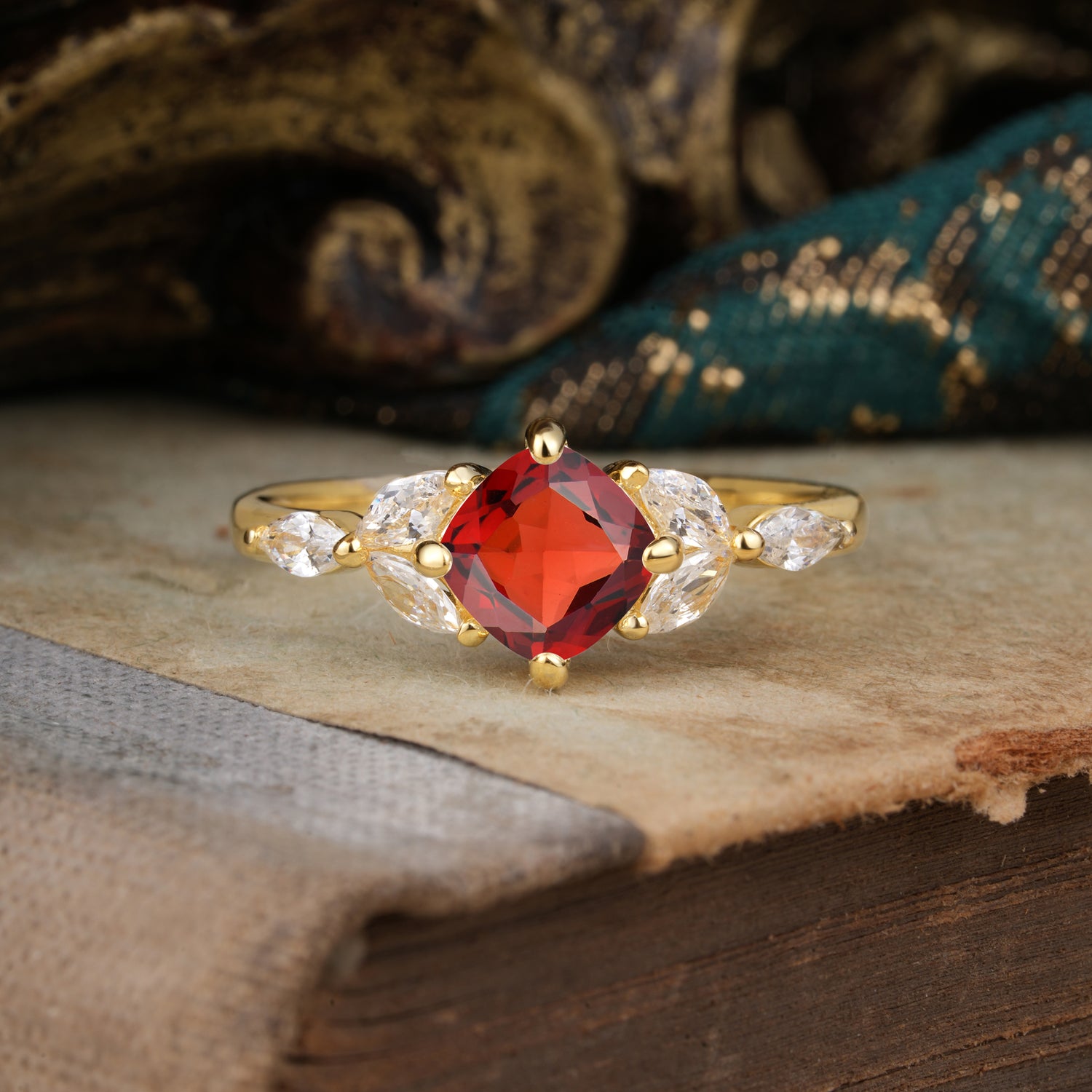 Cushion Cut 1 Carat Garnet Anniversary Engagement Ring Classic Side Stone Ring