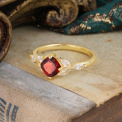 Cushion Cut 1 Carat Garnet Anniversary Ring Classic Side Stone Ring