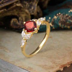 Cushion Cut 1 Carat Garnet Anniversary Ring Classic Side Stone Ring