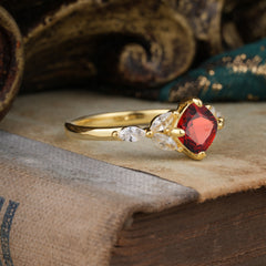 Cushion Cut 1 Carat Garnet Anniversary Ring Classic Side Stone Ring
